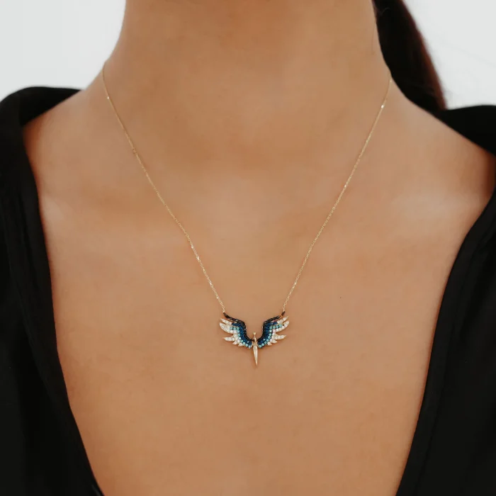 Laci Mavi Taşlı Anka Kuş Altın Kolye AAKLY0125