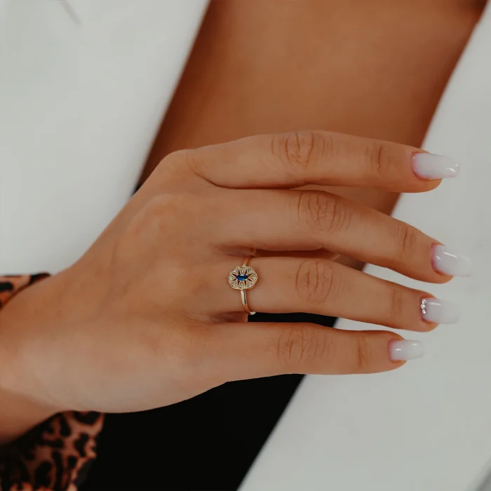 Laci Mineli Kutup Yıldızı Altın Yüzük AAYZK0215