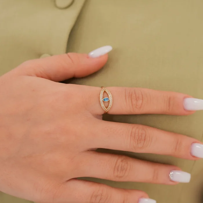 Mavi Mineli Göz Detay Altın Yüzük AAYZK0184
