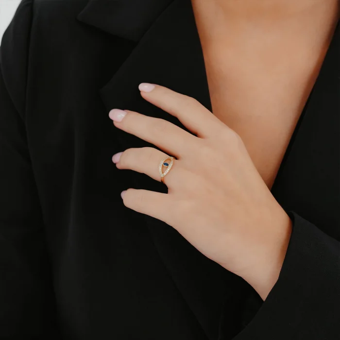 Mavi Mineli Göz Detay Altın Yüzük AAYZK0184