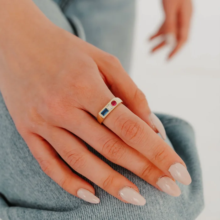 Mavi Pembe Mineli Şövalye Altın Yüzük AAYZK0105