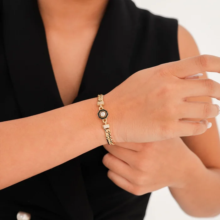 Mineli Baget Zincir Altın Bileklik AABLK067