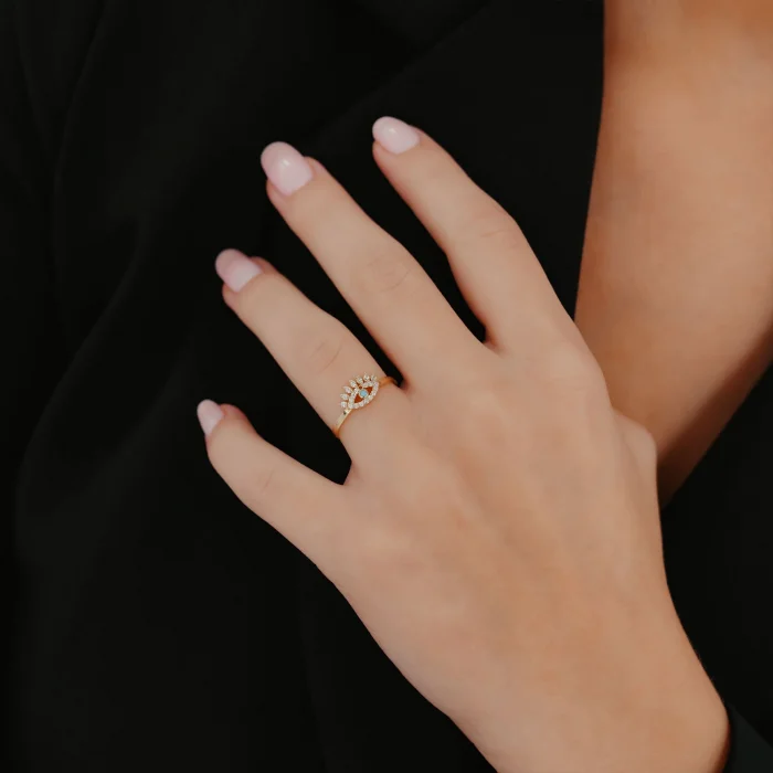 Mineli Göz Detay Taşlı Altın Yüzük AAYZK0166