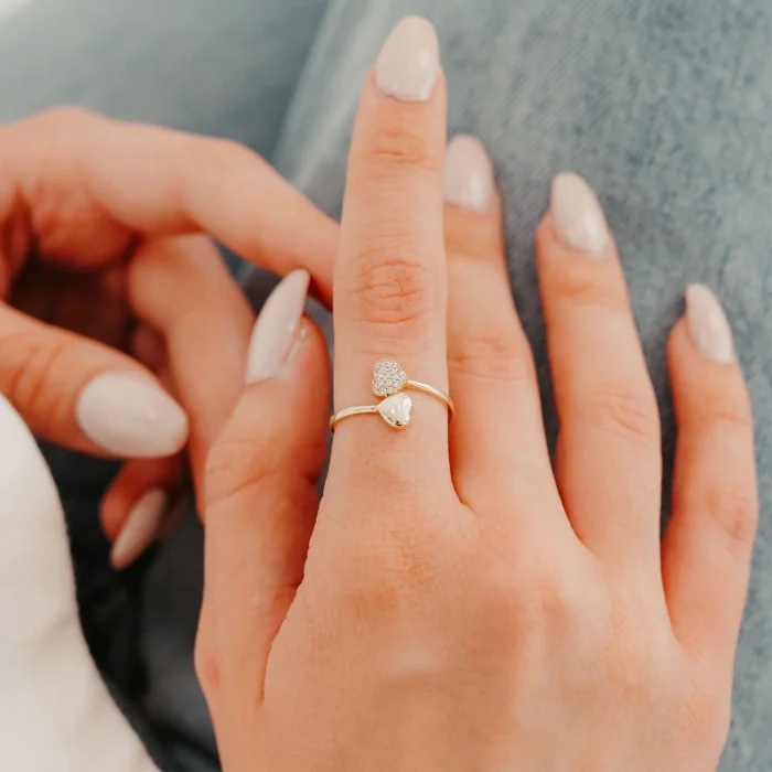 Minimal Taşlı İki Kalpli Altın Yüzük AAYZK029