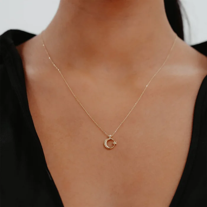 Mini Düz Ay Yıldız Altın Kolye AAKLY012