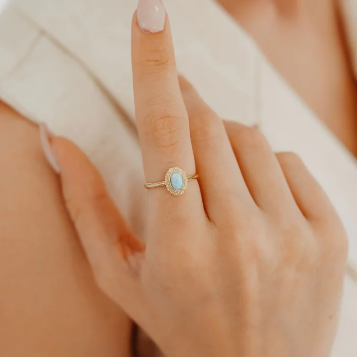 Vintage Oval Opal Taşlı Altın Yüzük AAYZK030