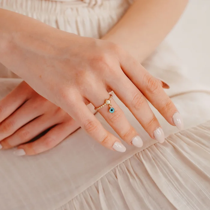 Nazarlı Top Detaylı Altın Yüzük AAYZK065