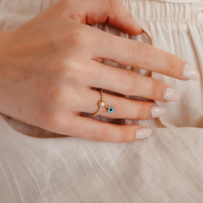 Nazarlı Top Detaylı Altın Yüzük AAYZK065