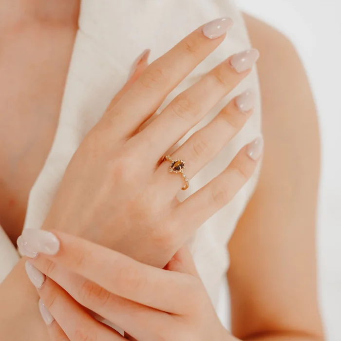 Kahverengi Taş Vintage Altın Yüzük AAYZK049