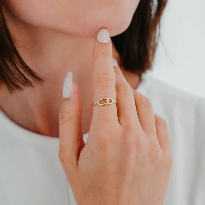 Mavi Mineli Altın Yüzük AAYZK06