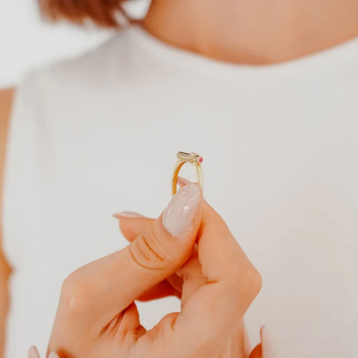 Pembe Mineli Altın Tasarım Yüzük AAYZK080