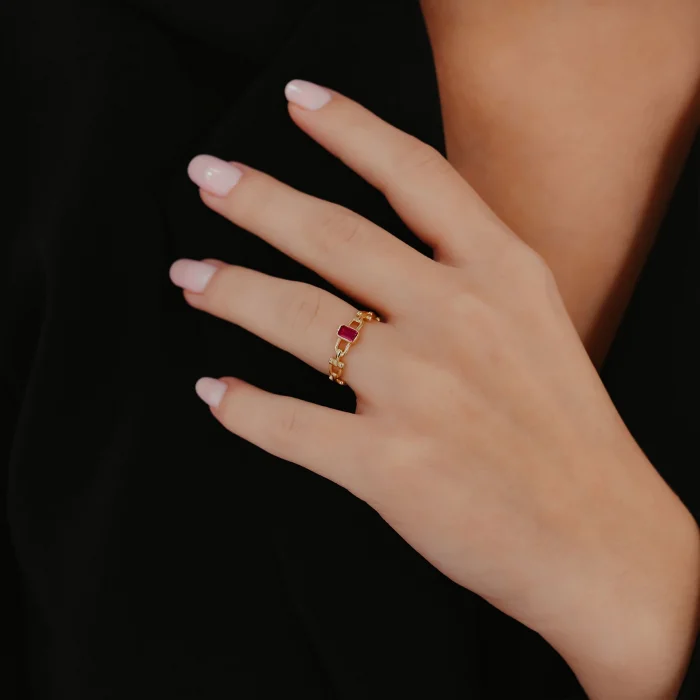 Pembe Mineli  Altın Yüzük AAYZK0192