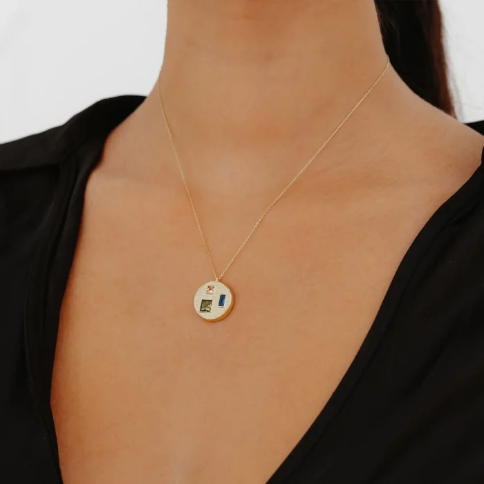 Renkli Mineli Plaka Altın Kolye AAKLY0130