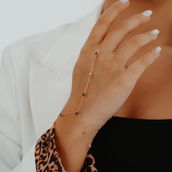 Renkli Taşlı Şahmeran Altın Bileklik AABLK090