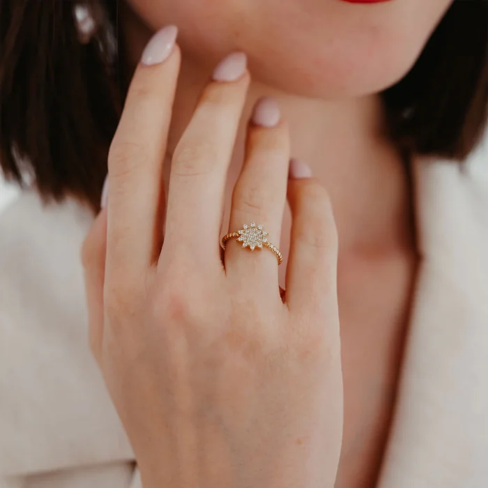 Taşlı Güneş Model Altın Yüzük AAYZK047