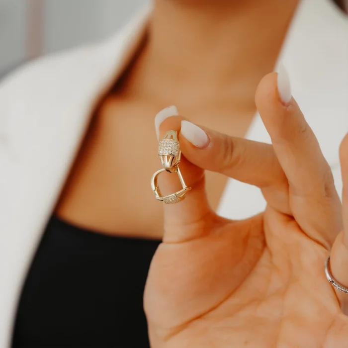 Taş Detay Tasarım Altın Küpe AAKPE042