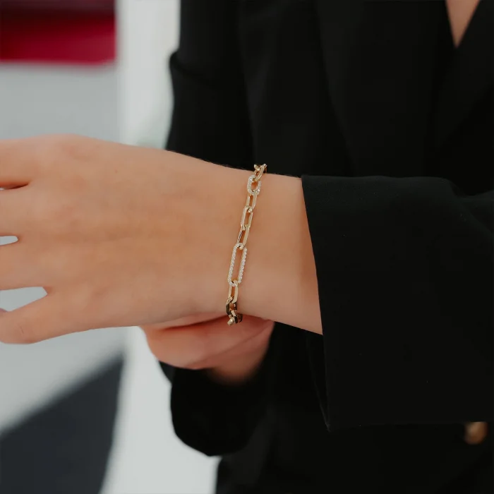 Taşlı Ataç Zincir Altın Bileklik AABLK029