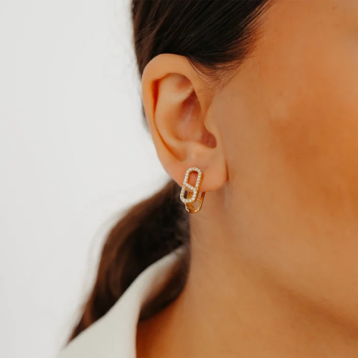 Taşlı Damla Plaka Altın Küpe AAKPE056