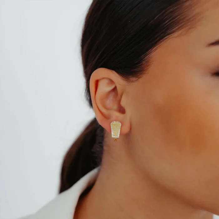 Taşlı Desenli Altın Küpe AAKPE048