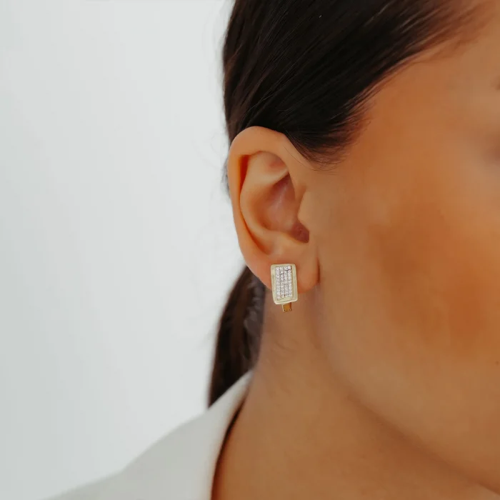 Taşlı Dikdörtgen Halkalı Altın Küpe AAKPE017