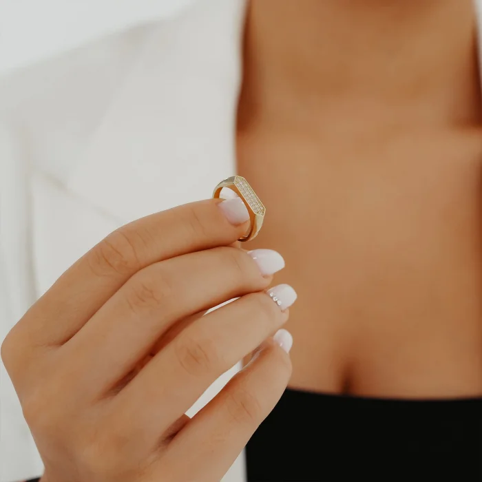 Taşlı Geometrik Şövalye Model Altın Yüzük AAYZK0222