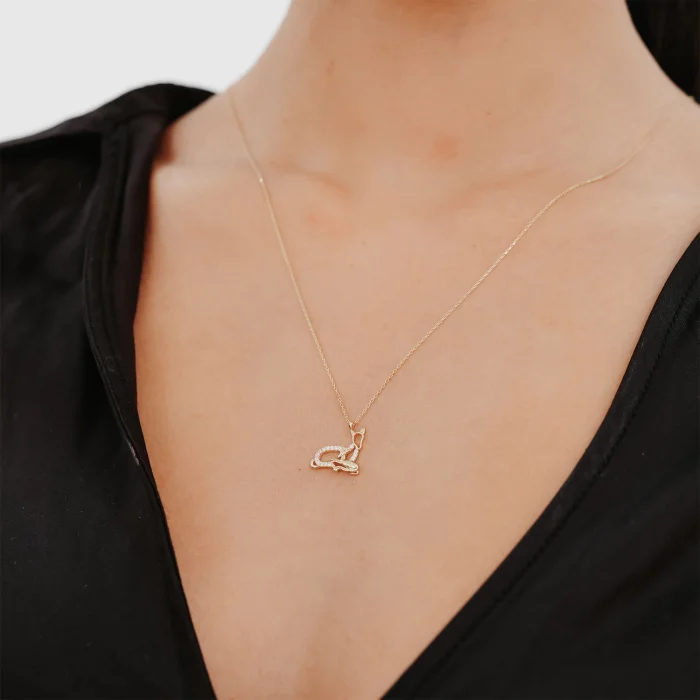 Taşlı Tavşan Figürlü Altın Kolye AAKLY049