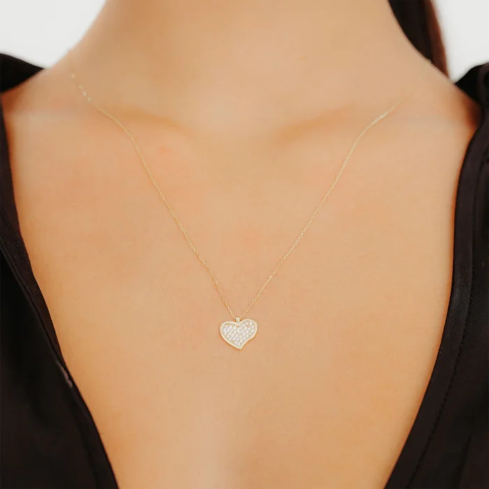 Taşlı Kalpli Altın Kolye AAKLY043