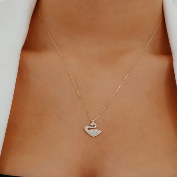 Taşlı Kuğu Altın Kolye AAKLY0170