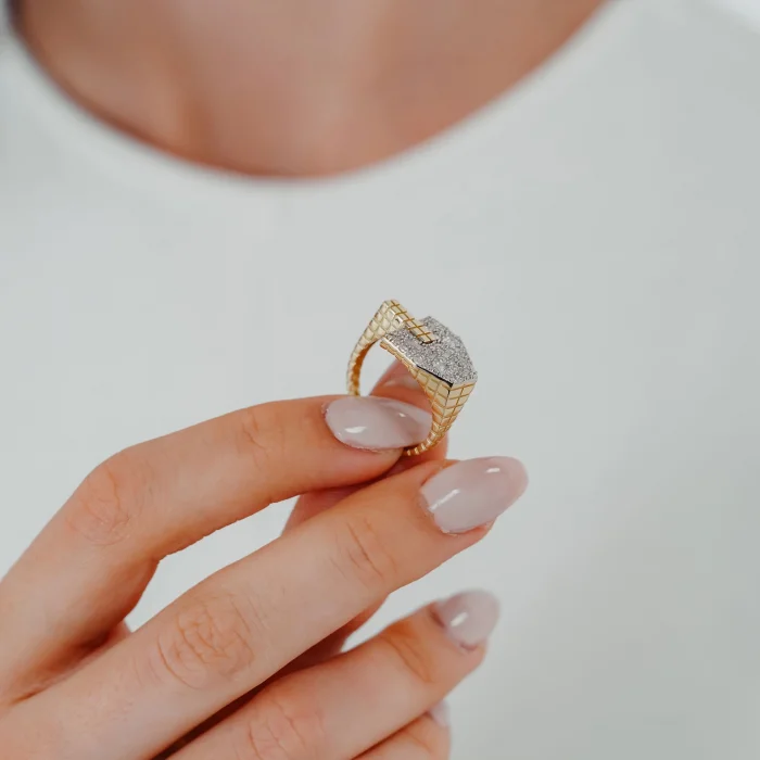 Taşlı Küp Tasarım Altın Yüzük AAYZK0134