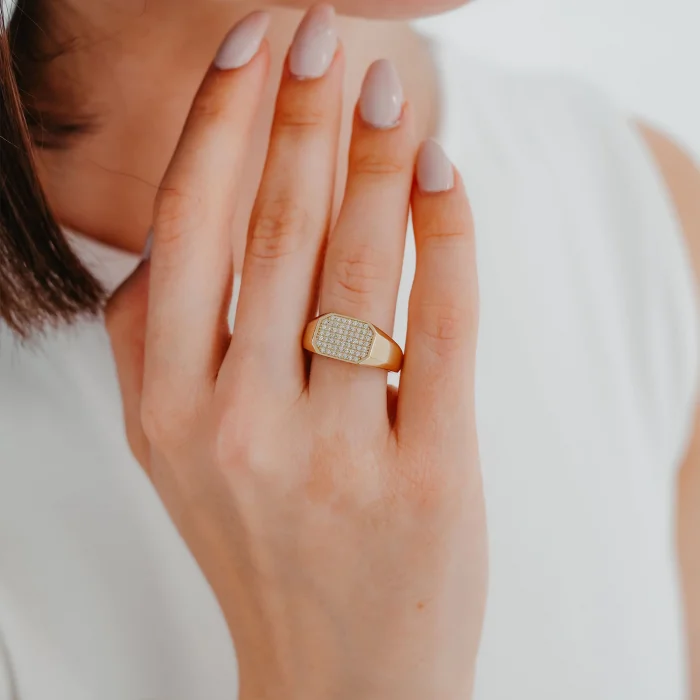 Taşlı Sekizgen Motifli Şövalye Altın Yüzük AAYZK0128