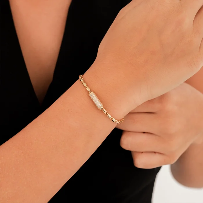 Taşlı Silindir Altın Bileklik AABLK035