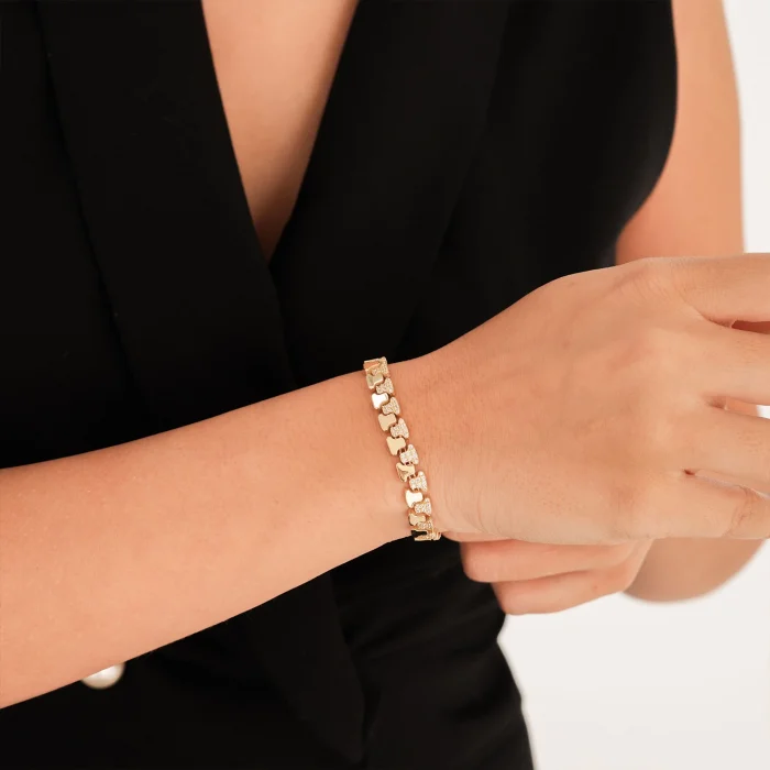 Taşlı T Model Altın Bileklik AABLK078
