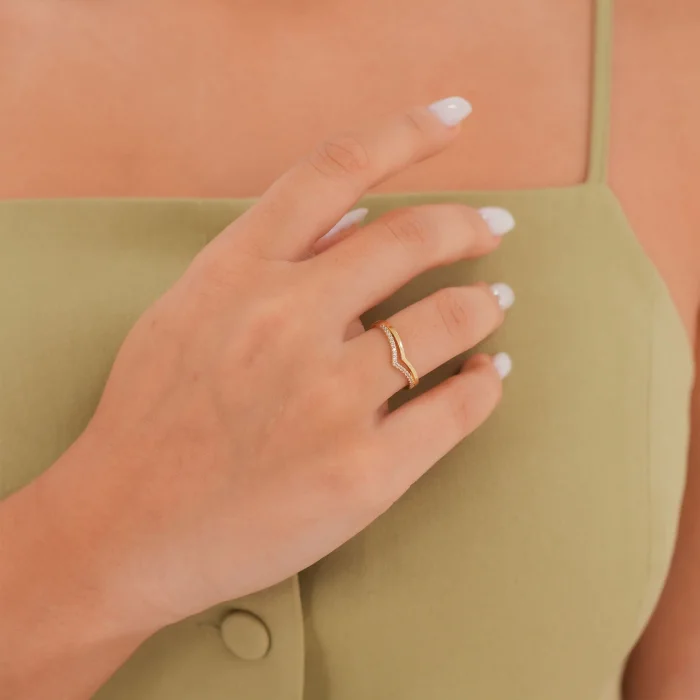 Taşlı V Model Altın Yüzük AAYZK0177