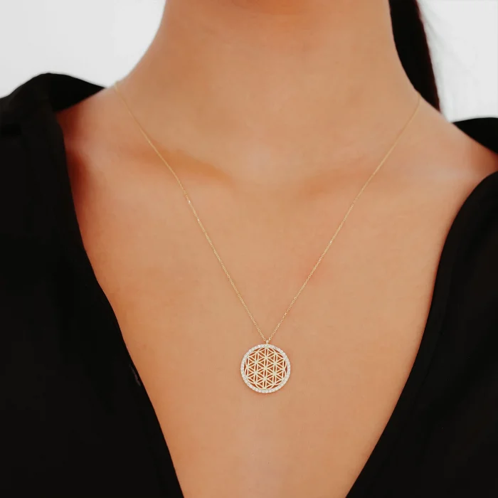 Taşlı Yaşam Çiçeği Altın Kolye AAKLY076