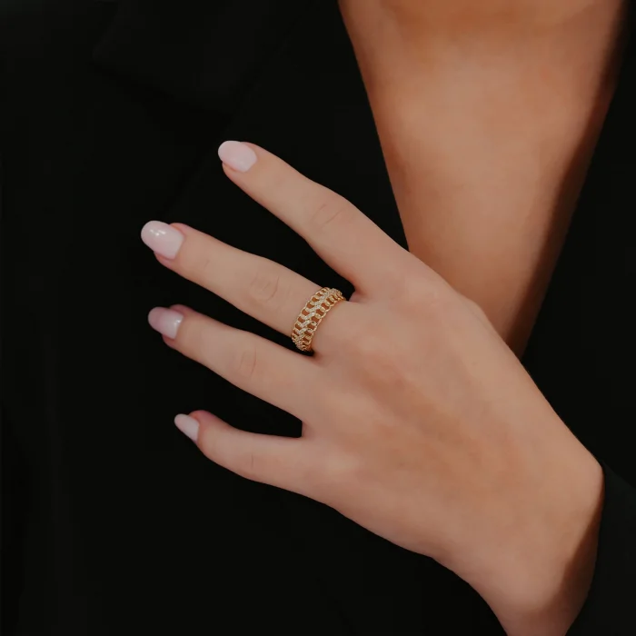 Taşlı Zincir Model Altın Yüzük AAYZK0151