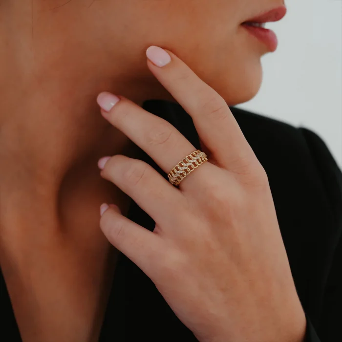 Taşlı Zincir Model Altın Yüzük AAYZK0151