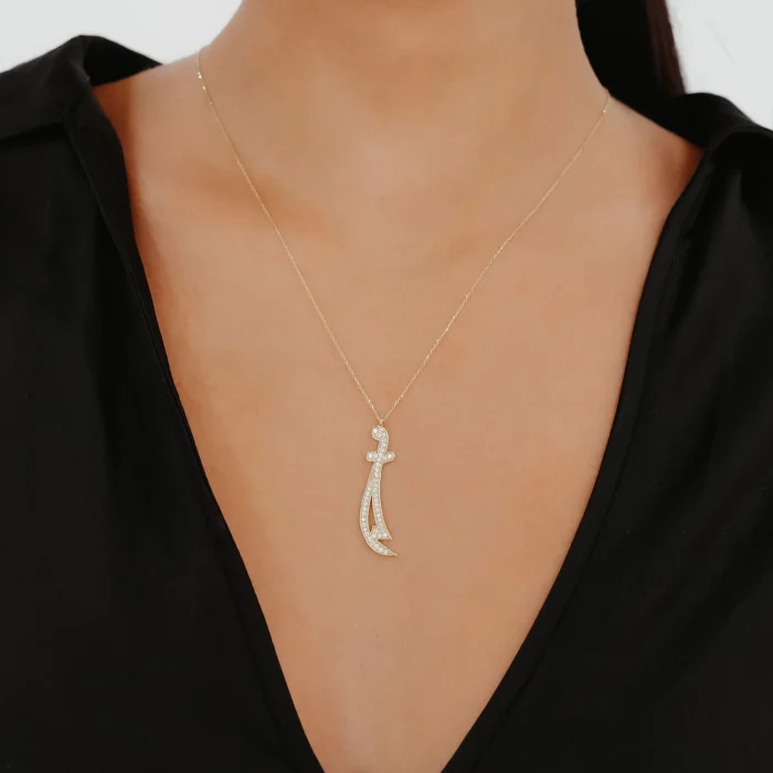 Taşlı Zülfikar Kılıç Altın Kolye AAKLY096