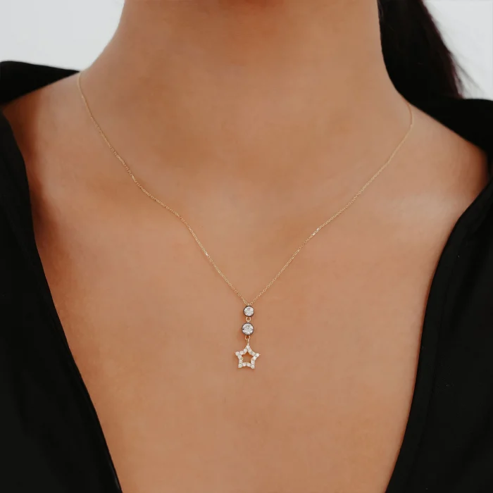 Yıldız Detay Taşlı Altın Kolye AAKLY028