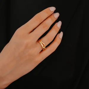 Aynalı Burgu Zikzak Altın Yüzük AAYZK086