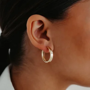 Bombeli Düz Halka Altın Küpe AAKPE092