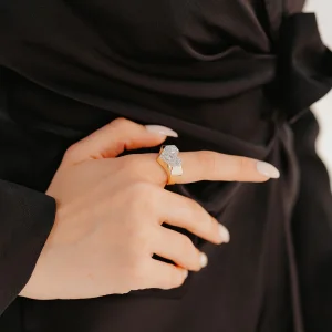 Büyük Kalp Tasarım Taşlı Şövalye Altın Yüzük AAYZK0140