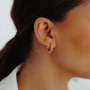 Çizgi Plaka Halka Altın Küpe AAKPE092