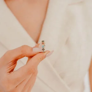 Çok Renkli Yonca Taşlı Altın Yüzük AAYZK095