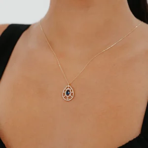 Damla Model Lacivert Taşlı Altın Kolye AAKLY095