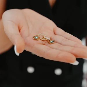 Göz Desen Çiçekli Altın Küpe AAKPE086