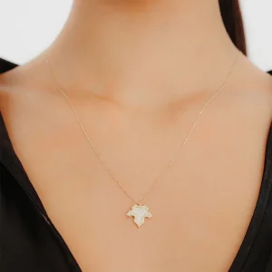 İçi Taşlı Yaprak Altın Kolye AAKLY072
