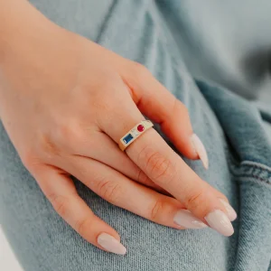 Mavi Pembe Mineli Şövalye Altın Yüzük AAYZK0105