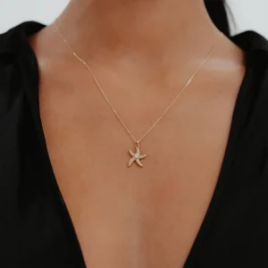 Mini Taş Detay Deniz Yıldızlı Altın Kolye AAKLY029