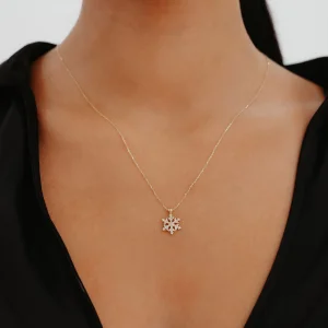 Mini Taşlı Kar Tanesi Altın Kolye AAKLY031