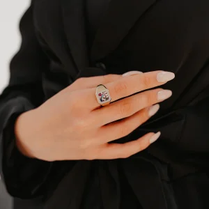 Renkli Mineli Kare Taş Şövalye Altın Yüzük AAYZK0137